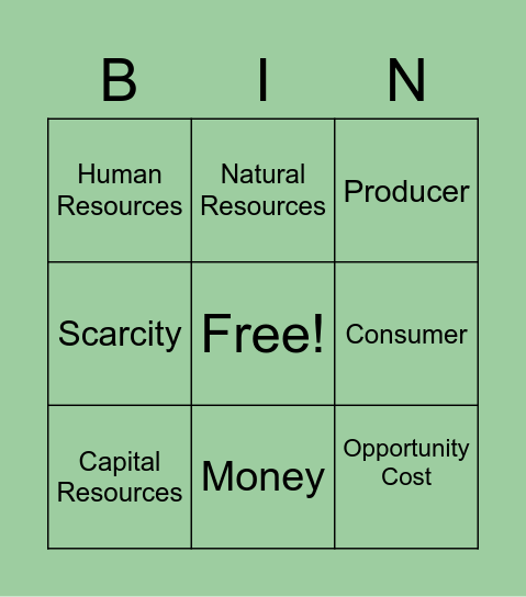 Economic Vocabulary Bingo Card