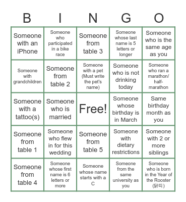 PERSON BINGO Card