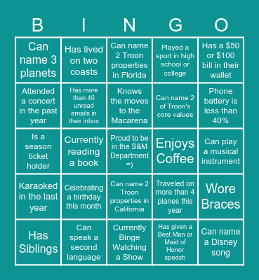 Build-A-Bond Bingo Card