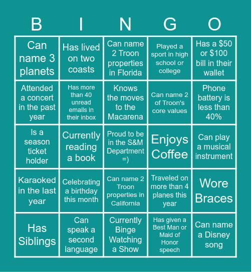 Build-A-Bond Bingo Card