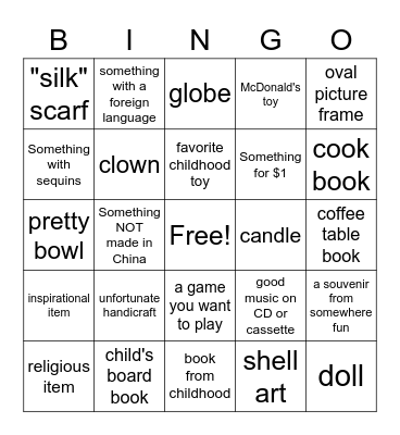Thrift Store Bingo! Bingo Card