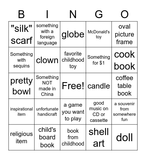 Thrift Store Bingo! Bingo Card