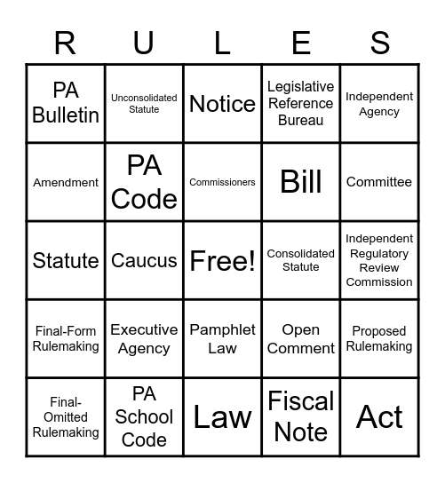 Policymaking Bingo Card