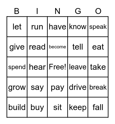 IRREGULAR VERBS Bingo Card