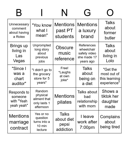 This supports my mental health Bingo Card