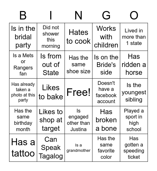 Find The Guest Bingo Who Bingo Card