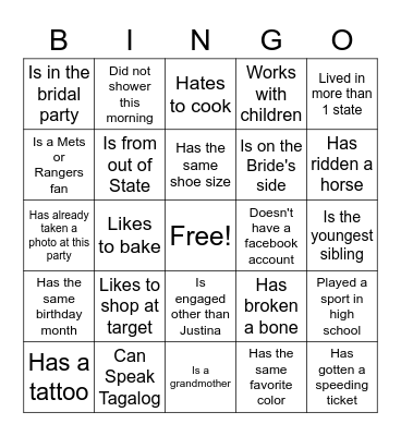 Find The Guest Who... Bingo Card