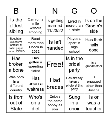 Find The Guest Who... Bingo Card