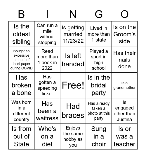 Find The Guest Who... Bingo Card