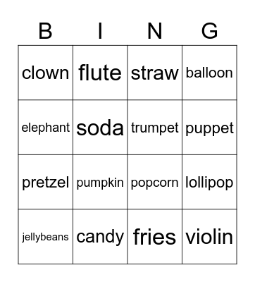 Fairgrounds Bingo Card