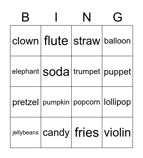 Fairgrounds Bingo Card