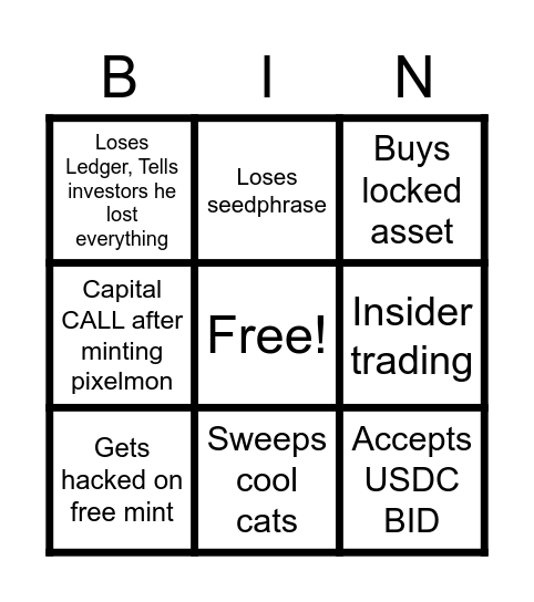 Ryan Carson NFT InVeStoRRr Bingo Card