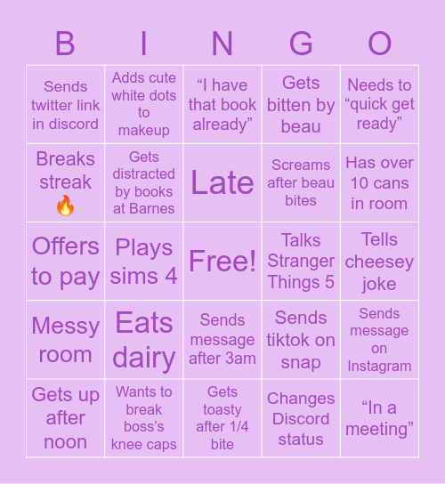 Stella Bingo Card