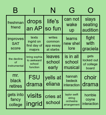 julia senior year slay Bingo Card