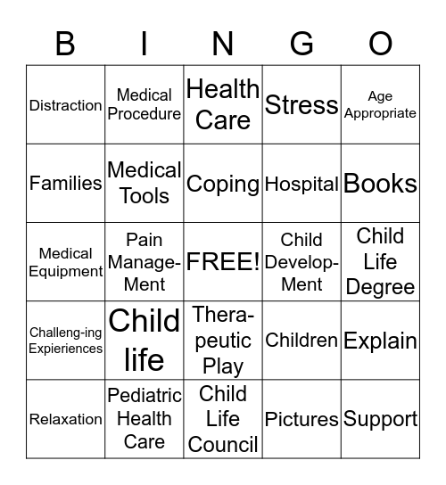 Child Life Specialist Bingo Card