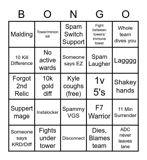 Smite Bingus Bingo Card