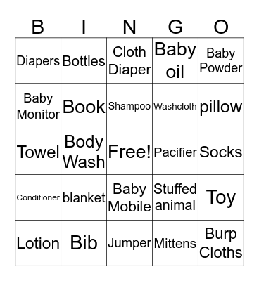 Maryam's Baby Shower Bingo Card