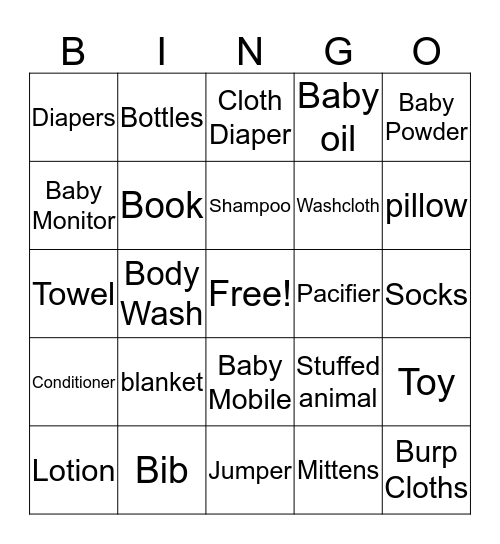 Maryam's Baby Shower Bingo Card