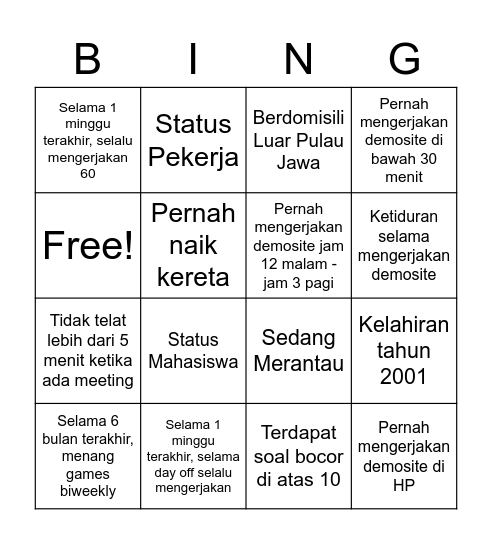 Biweekly Games Bingo Card