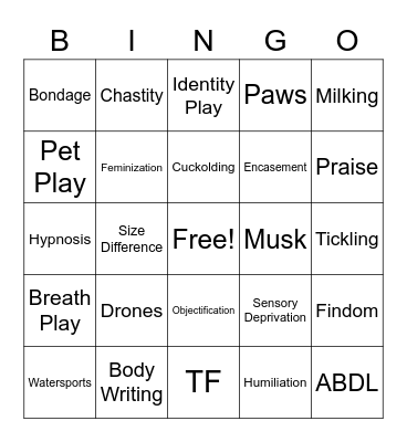 Kink Bingo Card