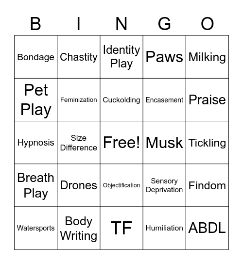 Kink Bingo Card