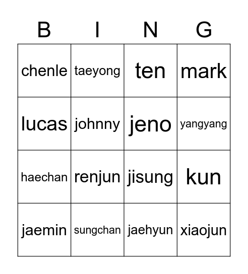 NCT Bingo Card