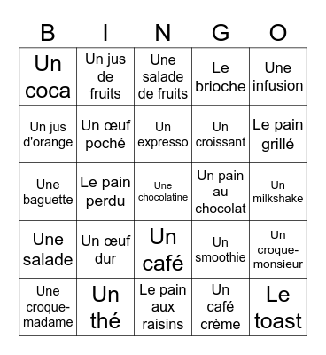 Au café Bingo Card