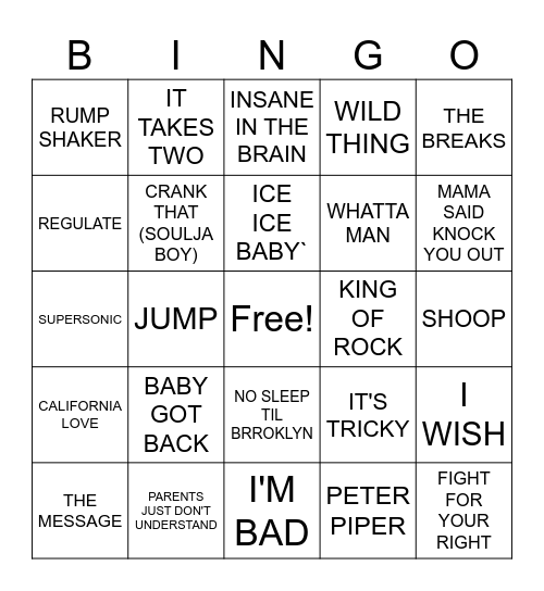 THE HISTORY OF RAP Bingo Card
