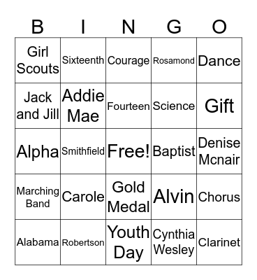 Carole Robertson  Bingo Card