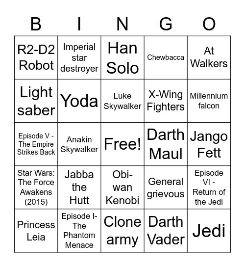 Star Wars Bingo Card