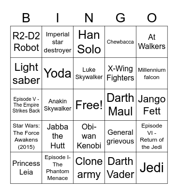 Star Wars Bingo Card