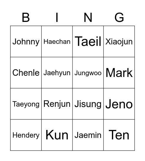 Nct Bingo Card