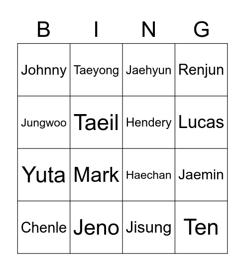 NCT Bingo Card