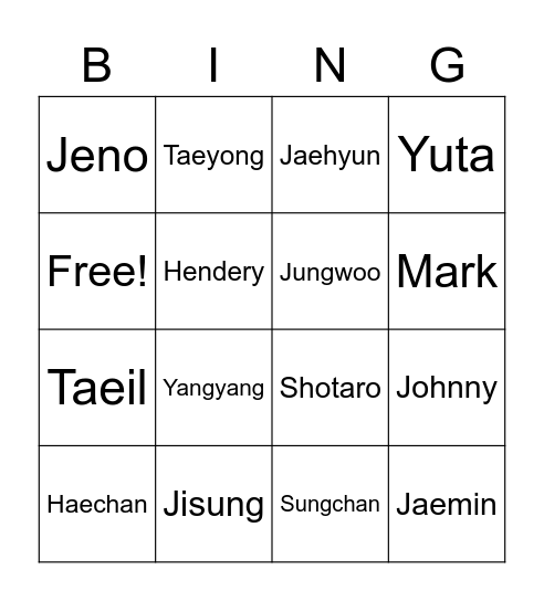 NCT Bingo Card