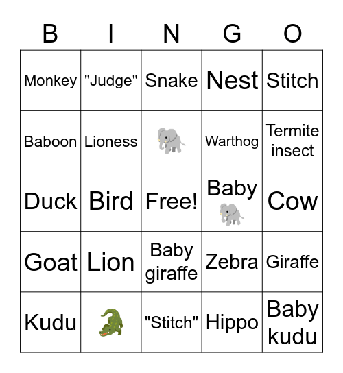 Going on Safari Bingo Card
