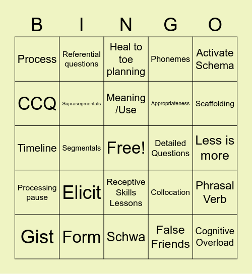 TEACHING BINGO Card