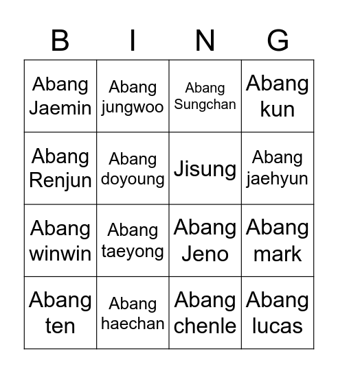 NCT Bingo Card