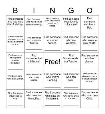 Find Someone Who Bingo Card