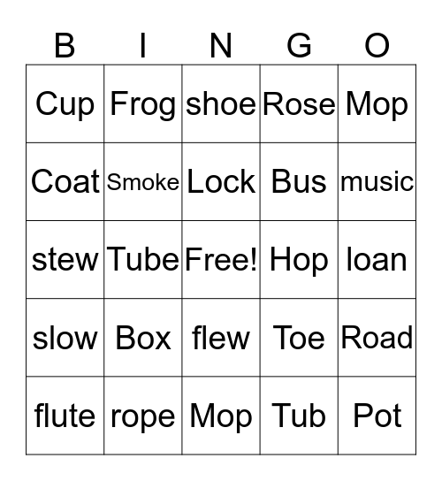 Vowels O and U Bingo Card