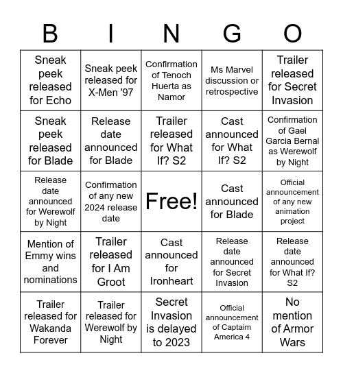 Untitled Bingo Card
