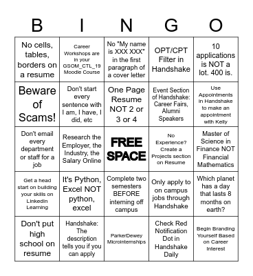 SOM Career Bingo Card