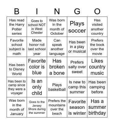 Find Someone Who Bingo Card