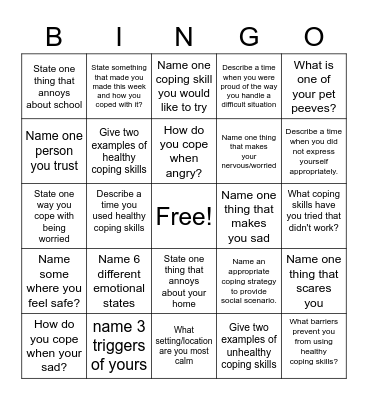 Coping skills 1 Bingo Card