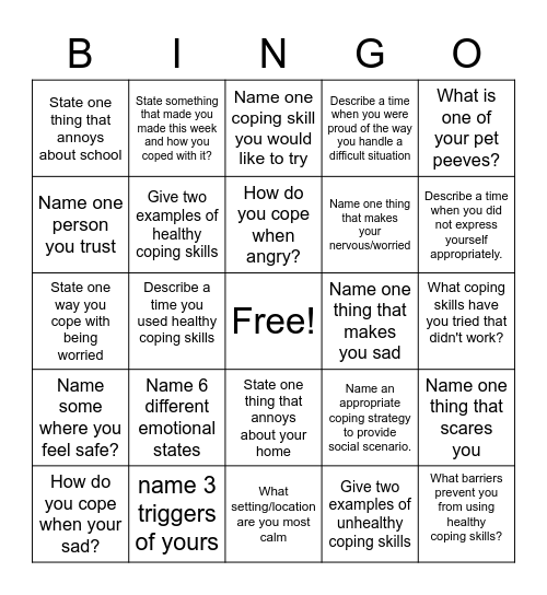 Coping skills 1 Bingo Card