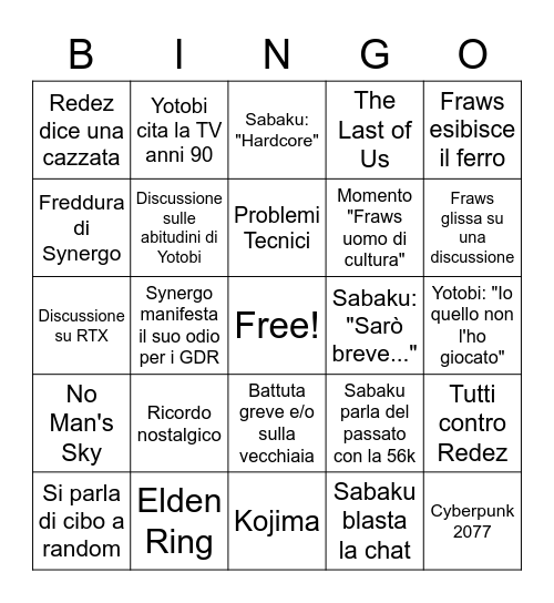 Old Gen Bingo Card