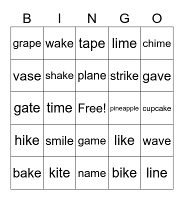 Phonics Words - CVCe / CCVCe Bingo Card
