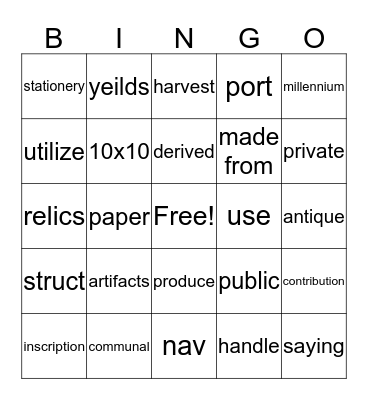 Unit 2.1 vocabulary Bingo Card Bingo Card