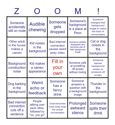 Zoom Party Bingo Card