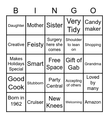 Sharyl is "60"!! Bingo Card