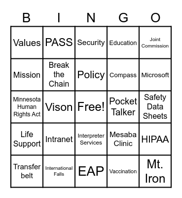 FAIRVIEW RANGE Bingo Card